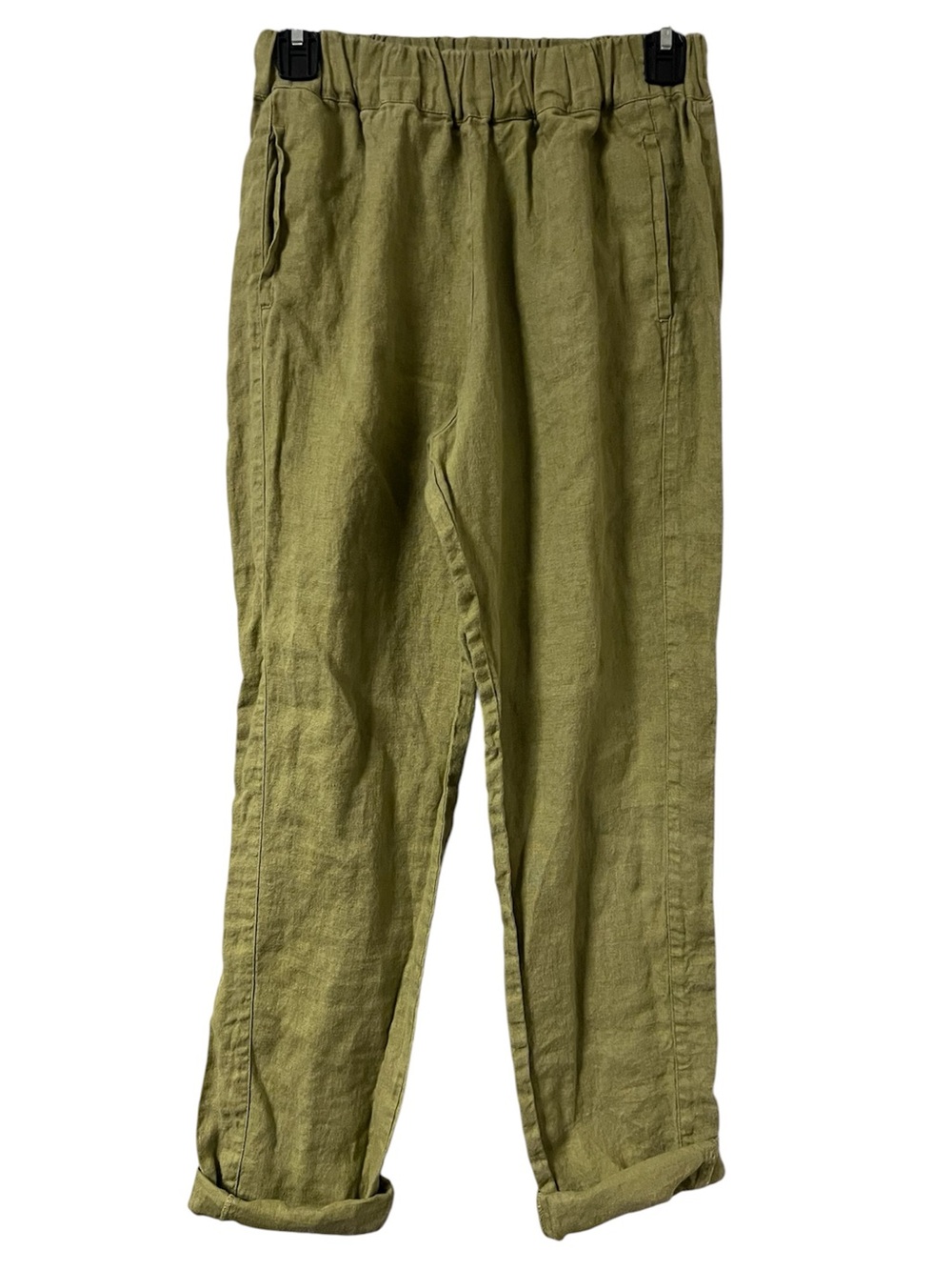 LINENFOX NOVA LINEN PANTS Women’s M Moss Green Pull On Tapered Leg Minimalist